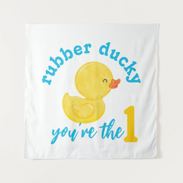 Rubber Ducky You're the One 1st Birthday Backdrop Tapestry (Front)