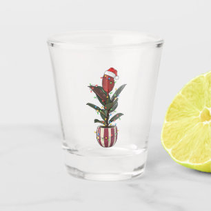 Rubber Plant Ficus Santa Hat Christmas Lights Shot Glass