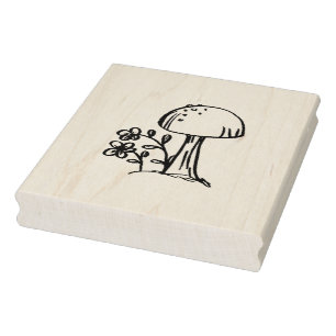Rubber Stamp Mushroom with Flower Original Drawing