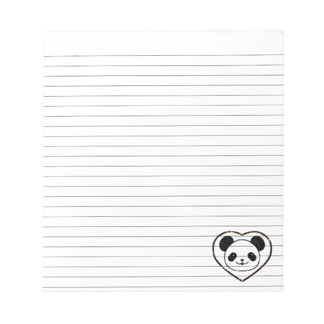 Rubber Stamped Baby Panda Bear And Heart Lined Notepad (Front)