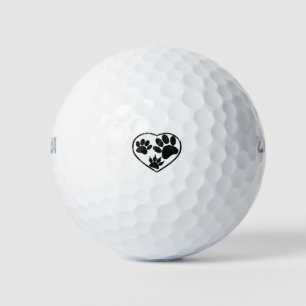 Rubber Stamped Heart And Pet Paw Prints Golf Balls