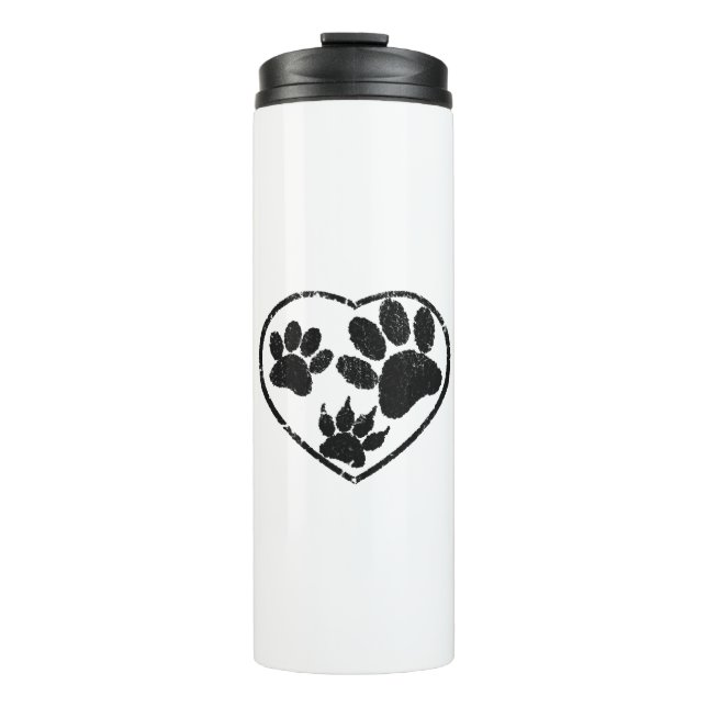 Rubber Stamped Heart And Pet Paw Prints Thermal Tumbler (Front)