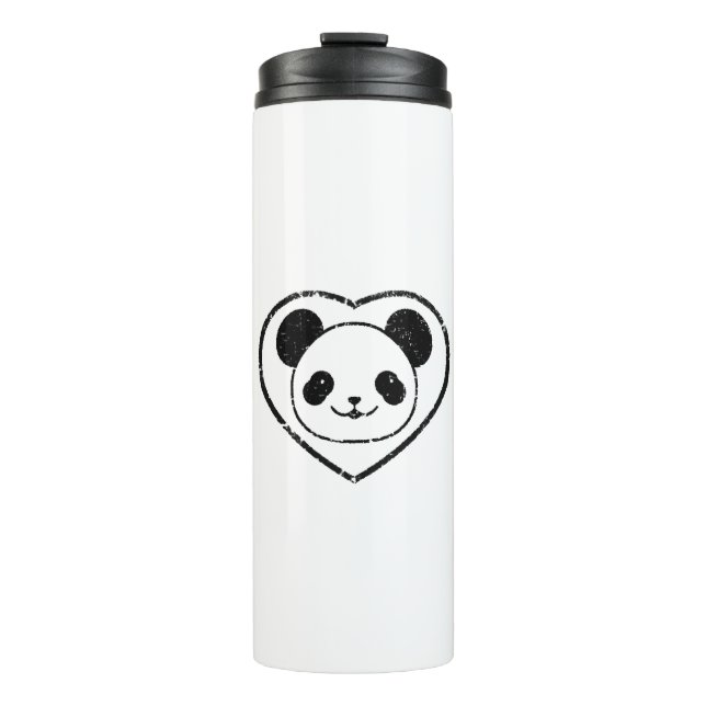 Rubber Stamped Panda Bear And Heart Thermal Tumbler (Front)