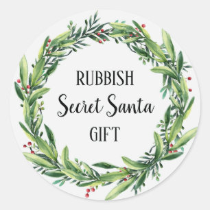 Rubbish Secret Santa Gift Floral Wreath Funny Classic Round Sticker