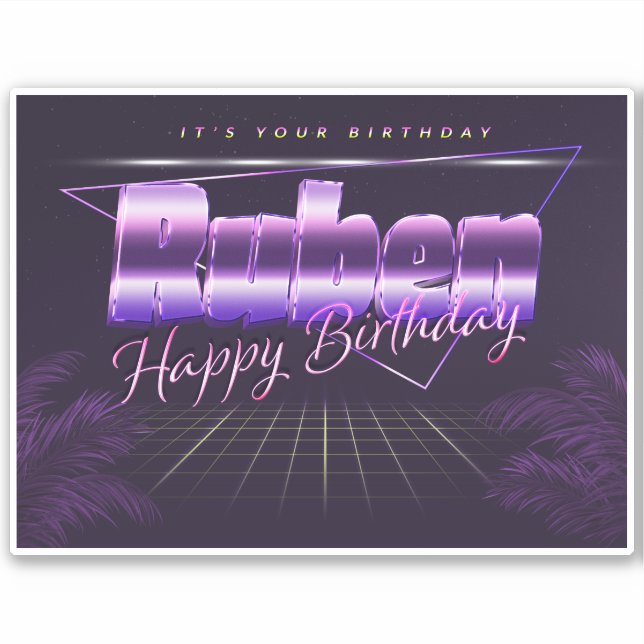 Ruben name first name purple retro sticker birthda (Front)