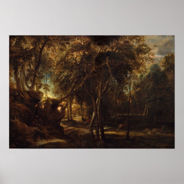 Rubens – Forest at Dawn with Deer Hunt (Met) Poster (Front)
