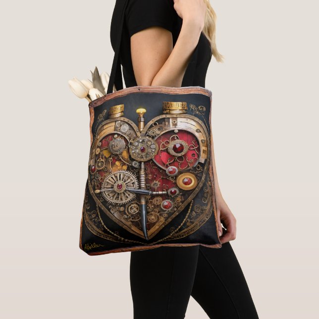 Rubies And Gears Heart Steampunk Series Tote Bag (Close Up)