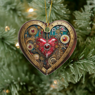 Rubies And Knives Heart Steampunk Series Ceramic Tree Decoration