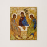 Rublev Trinity at the Table Jigsaw Puzzle<br><div class="desc">Antique Andrei Rublev artwork/icon depicting the Father, Son, and Holy Ghost seated at a table. The images appear to have angel wings.</div>