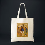 Rublev Trinity at the Table Tote Bag<br><div class="desc">Antique Andrei Rublev artwork/icon depicting the Father,  Son,  and Holy Ghost seated at a table.  The images appear to have angel wings.</div>