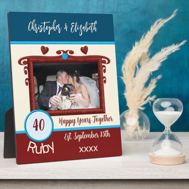 Ruby 40 years anniversary add names photo blue plaque (Side)