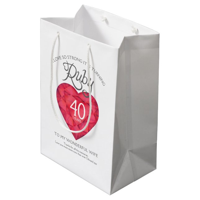 Ruby 40th anniversary custom jewellery gift bag (Back Angled)