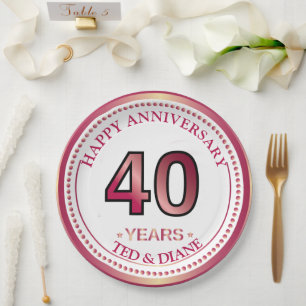 Ruby 40th Anniversary Paper Plate
