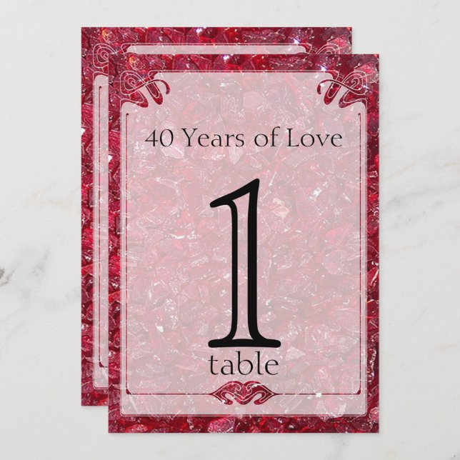 Ruby 40th Anniversary Table Number (Front/Back)