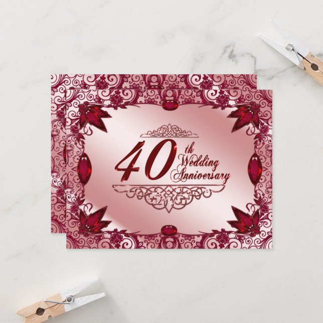 Ruby 40th Wedding Anniversary 4.25x5.5 Invitation (Front/Back In Situ)