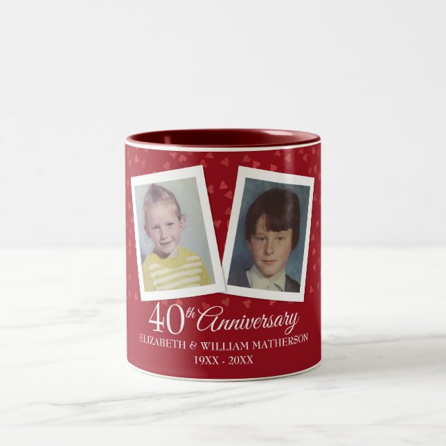 Ruby 40th Wedding Anniversary Childhood Photos Two-Tone Coffee Mug (Center)