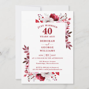 Ruby 40th Wedding Anniversary Monogram Floral  Invitation