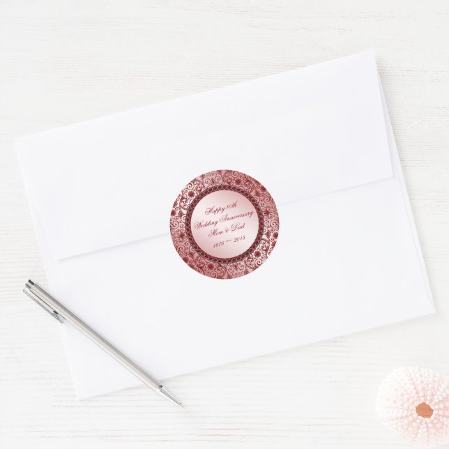 Ruby 40th Wedding Anniversary Round Sticker (Envelope)