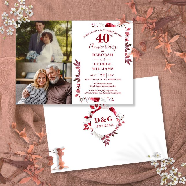 Ruby 40th Wedding Anniversary Then & Now 2 Photo Invitation (Ruby 40th Wedding Anniversary Then & Now 2 Photo Invitation)