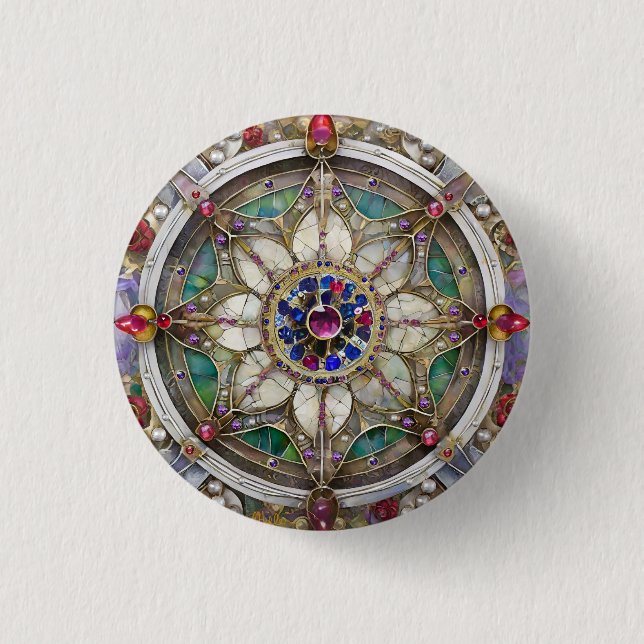 Ruby, Amethyst, Sapphire and, Pearl Mandala 3 Cm Round Badge (Front)