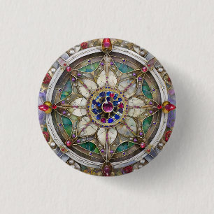 Ruby, Amethyst, Sapphire and, Pearl Mandala 3 Cm Round Badge