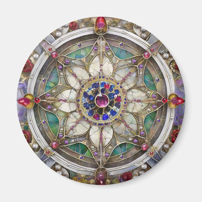 Ruby, Amethyst, Sapphire and, Pearl Mandala Magnet (Front)