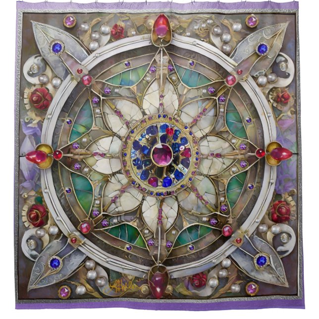 Ruby, Amethyst, Sapphire and, Pearl Mandala Shower Curtain (Front)