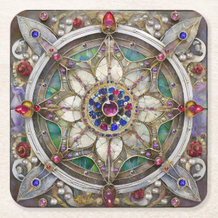 Ruby, Amethyst, Sapphire and, Pearl Mandala Square Paper Coaster