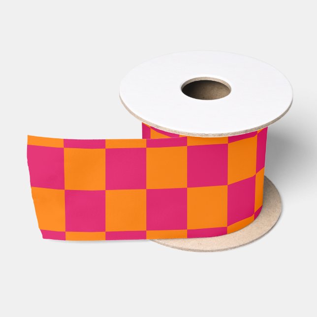 Ruby and Orange Chequered Vintage Satin Ribbon (Spool)