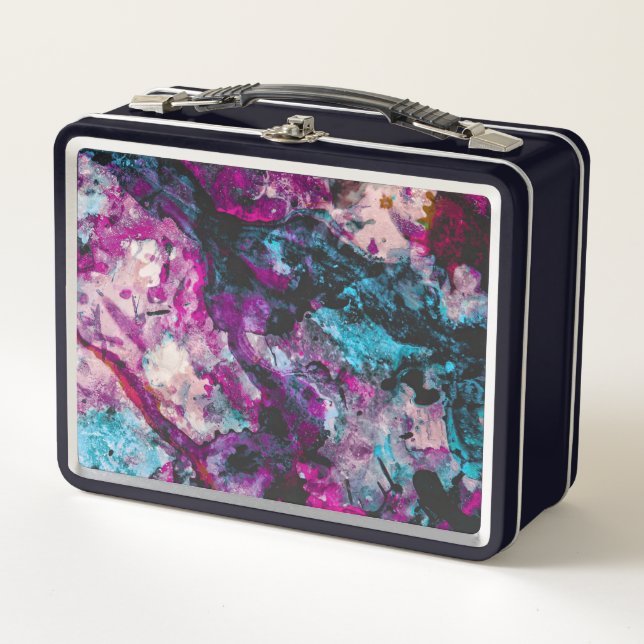 Ruby and Sapphire Crystal Geode Abstract Metal Lunch Box (Front)