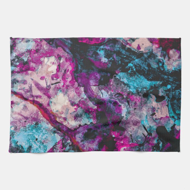 Ruby and Sapphire Crystal Geode Abstract Tea Towel (Horizontal)