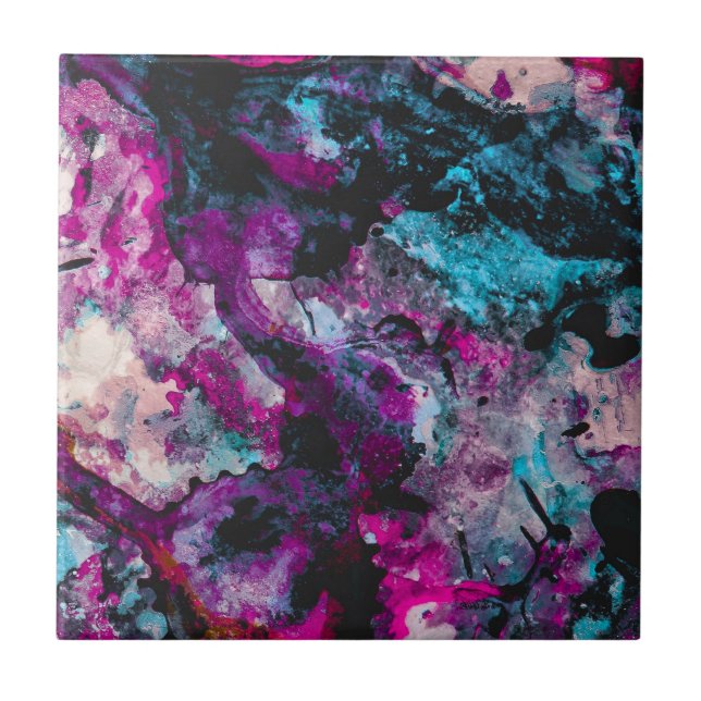 Ruby and Sapphire Crystal Geode Abstract Tile (Front)