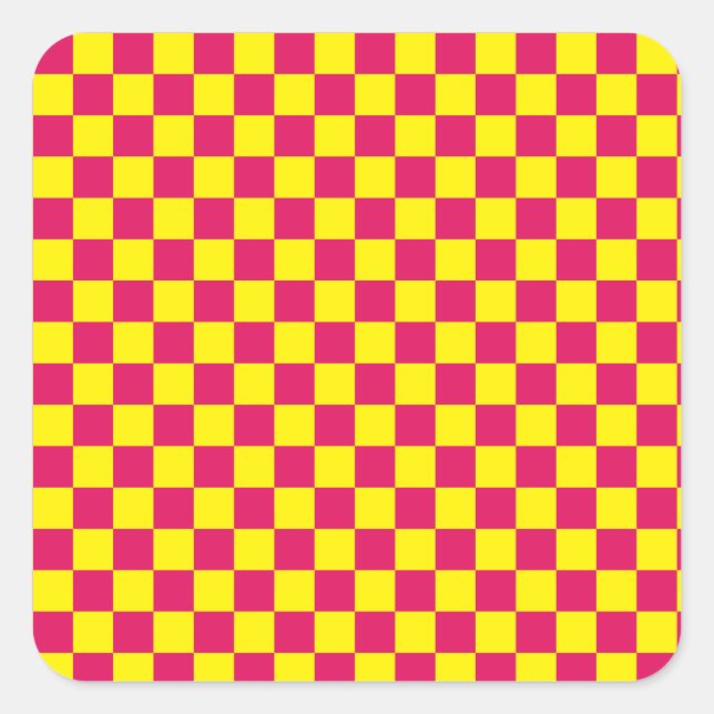 Ruby and Yellow Chequered Vintage Square Sticker (Front)