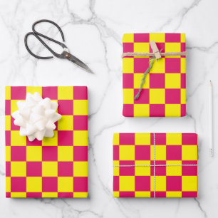 Ruby and Yellow Chequered Vintage Wrapping Paper Sheet