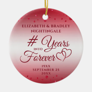 Ruby Anniversary Hearts YEARS INTO FOREVER Photo Ceramic Tree Decoration