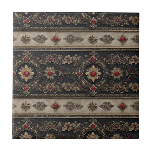 Ruby Baroque Gothic Elegance Pattern Tile (Front)