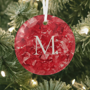 Ruby Birthstone Monogram Personalised Name Glass Tree Decoration