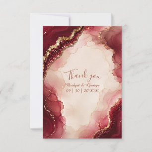 Ruby Burgundy Agate Luxe marble Wedding Thank You Card
