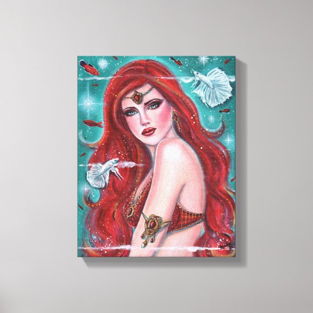Ruby Carmina red mermaid art by Renee Lavoie Canvas Print (Front)
