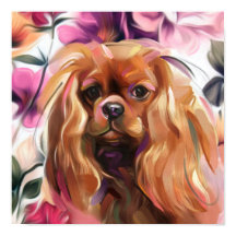 'Ruby' Cavalier dog art print on paper
