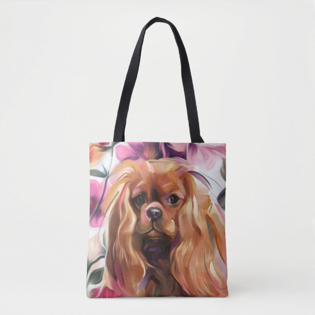 'Ruby' Cavalier dog art tote bag (Front)