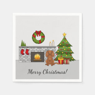 Ruby Cavalier Dog In A Christmas Room & Text Napkin