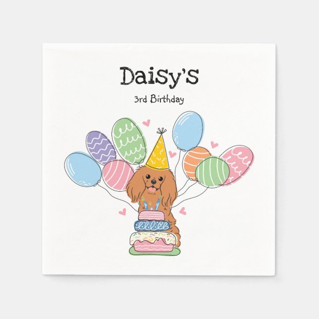 Ruby Cavalier King Charles Spaniel Birthday Paper Napkin (Front)