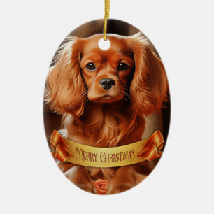 Ruby Cavalier King Charles Spaniel Ceramic Tree Decoration