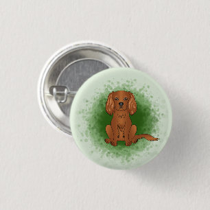 Ruby Cavalier King Charles Spaniel Dog On Green 3 Cm Round Badge