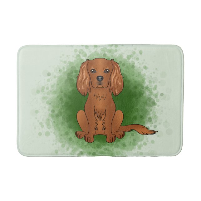 Ruby Cavalier King Charles Spaniel Dog On Green Bath Mat (Front)