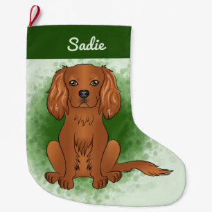 Ruby Cavalier King Charles Spaniel Dog On Green Large Christmas Stocking