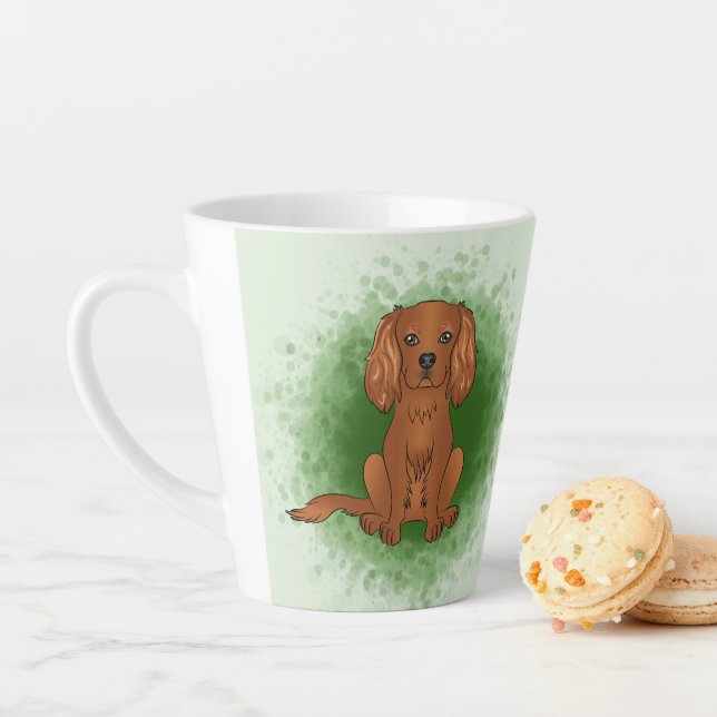 Ruby Cavalier King Charles Spaniel Dog On Green Latte Mug (In Situ)
