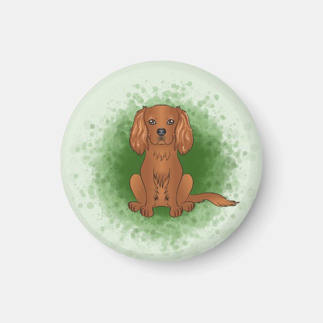 Ruby Cavalier King Charles Spaniel Dog On Green Magnet (Front)