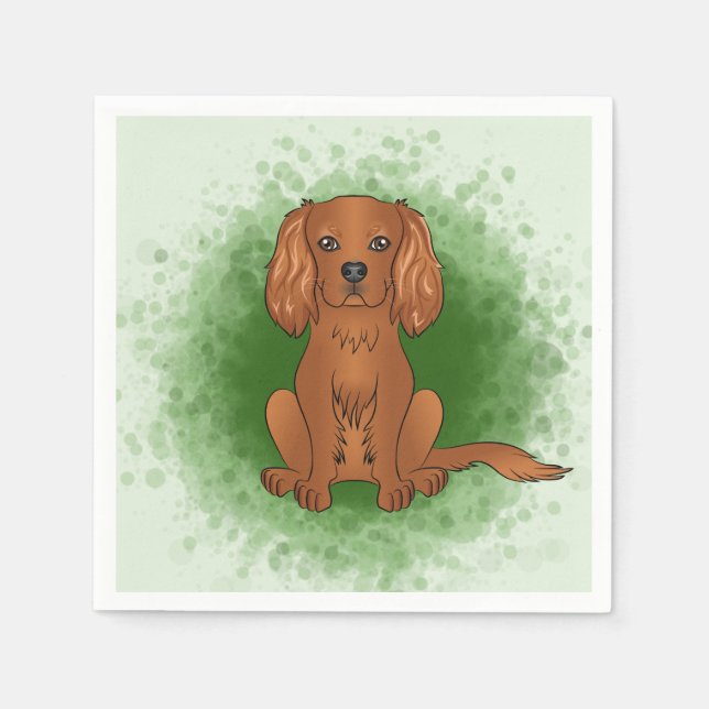 Ruby Cavalier King Charles Spaniel Dog On Green Napkin (Front)